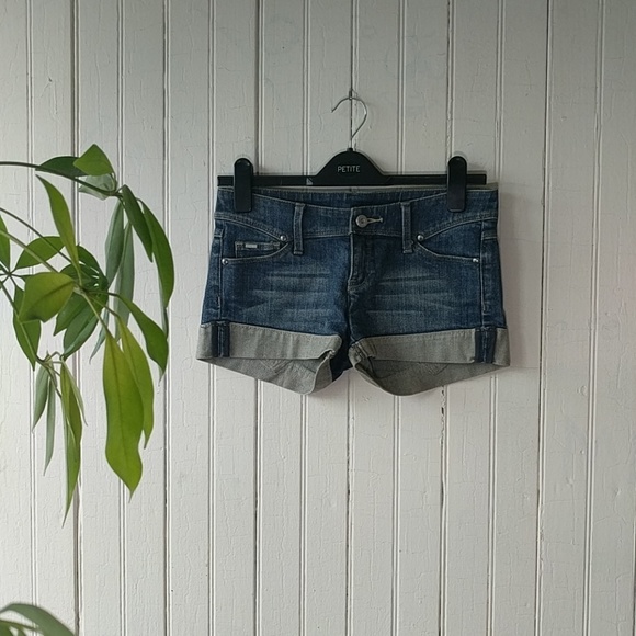 Mango MNG jeans dark wash denim cuffed shorts 0 2 - Picture 3 of 6